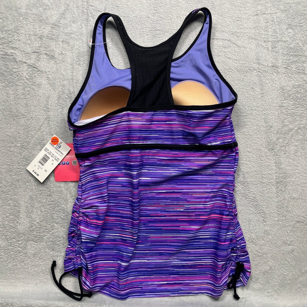 Free Country Tankini Top Women XL Purple Stripe Zip Front Racerback NEW - Picture 13 of 13
